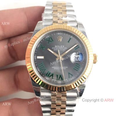 (EWF) Rolex Date just Wimbledon 41 Cal.3255 watch Green Roman 2-Tone